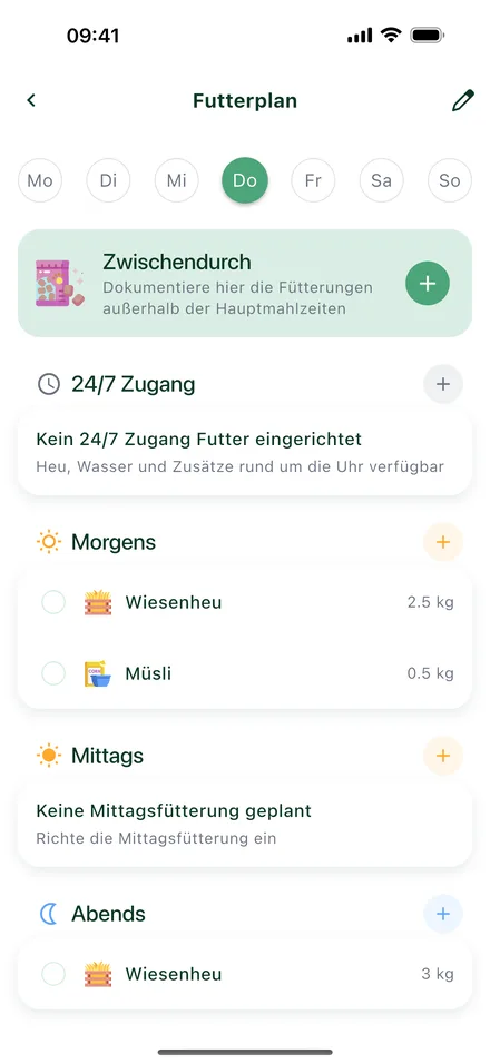 Futterplan mit Morgen-, Mittag- und Abendfütterung